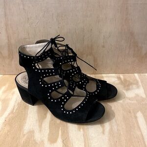 Vince Camuto Black Suede Leather Sandals Lace Up 10.25” Long